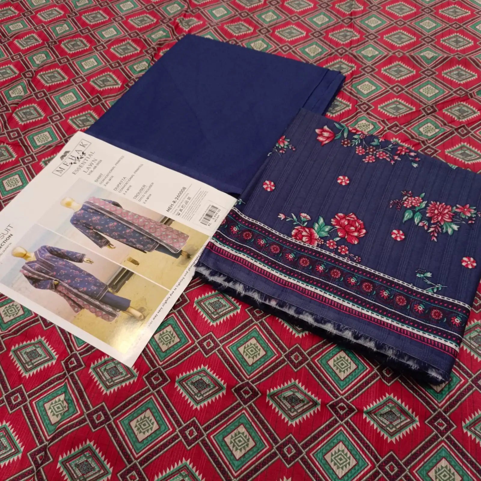 3pcs Unstiched Printed Lawn - Mehak Vol