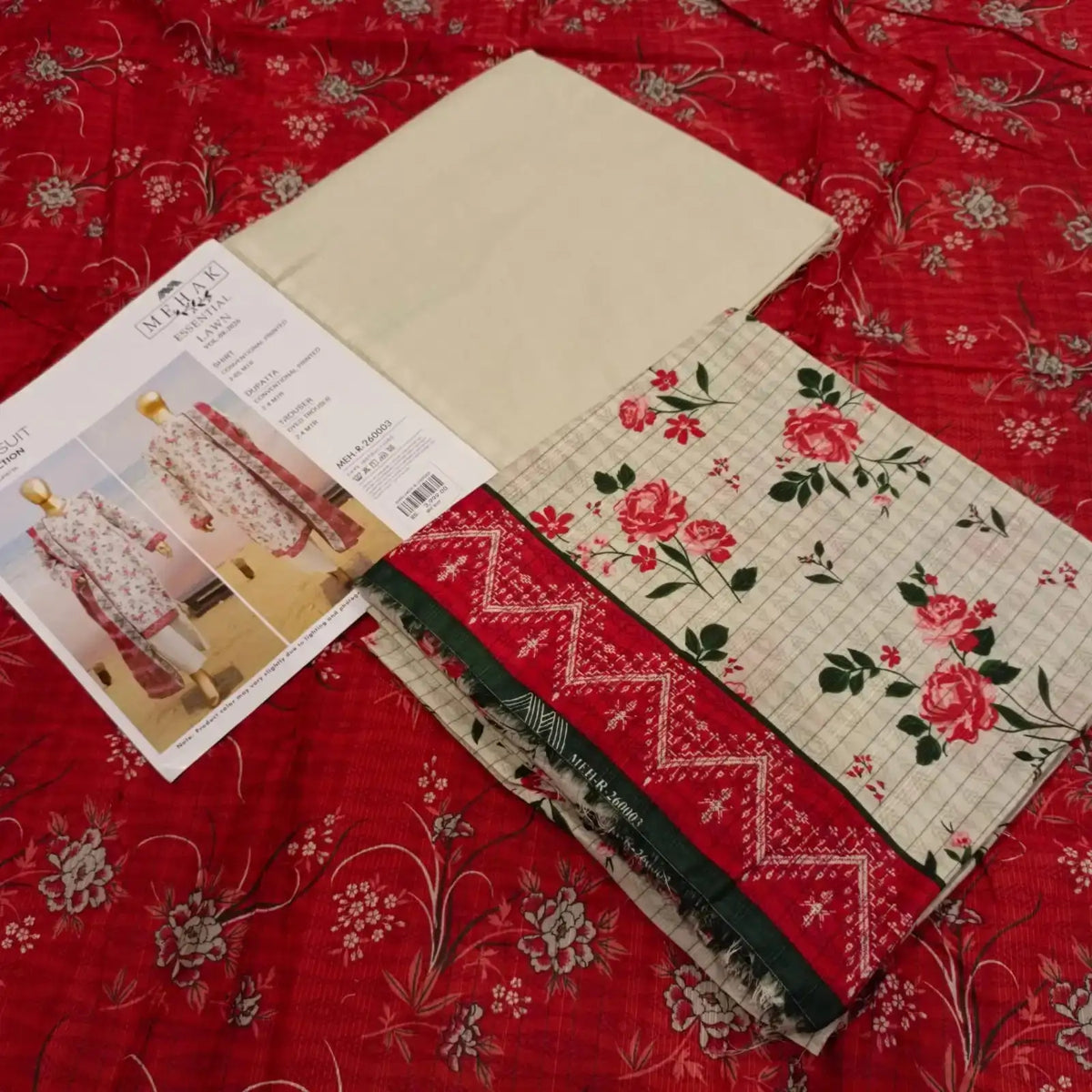 3pcs Unstiched Printed Lawn - Mehak Vol